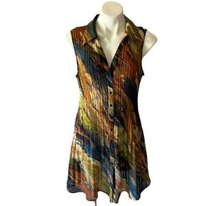 Vintage Sunny Leigh Brown Pleated Button Down Sleeveless Tunic Top Plus Size 1X